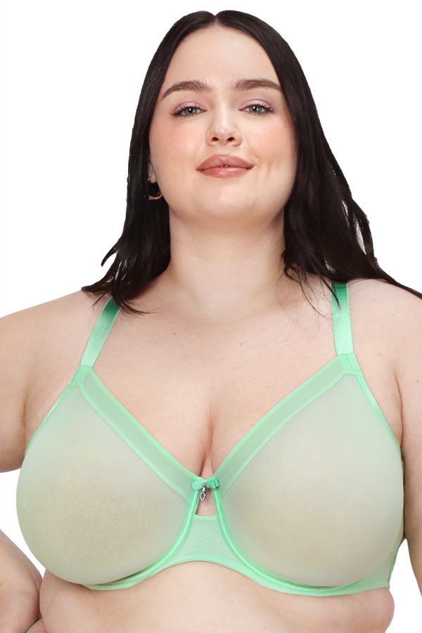 Curvy Couture Sheer Mesh Unlined Bra - Appletini - source image 57563