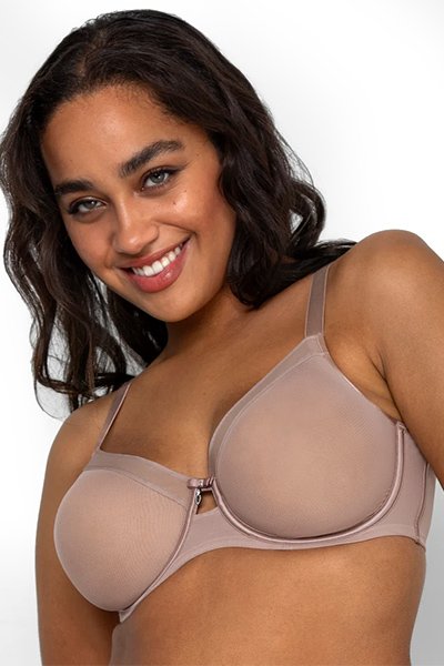 Curvy Couture Sheer Mesh Unlined Bra - Bark - source image 56996