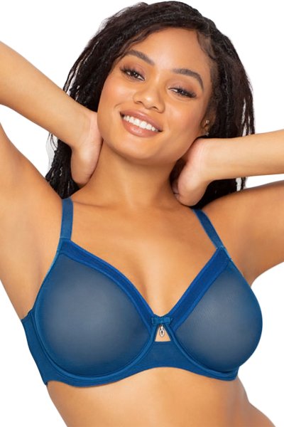 Curvy Couture Sheer Mesh Unlined Bra - Blue Sapphire - source image 42496