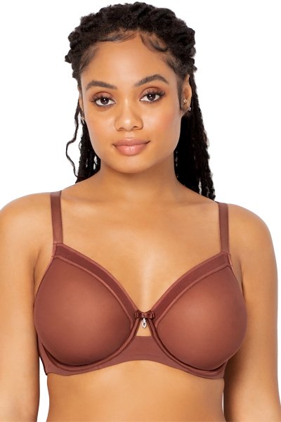 Curvy Couture Sheer Mesh Unlined Bra - Chocolat - source image 42494