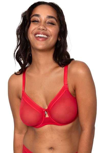 Curvy Couture Sheer Mesh Unlined Bra - Diva Red - source image 66225