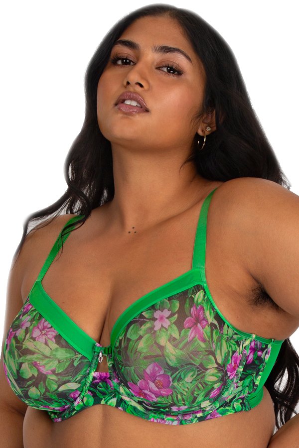 Curvy Couture Sheer Mesh Unlined Bra - Lush Tropics - source image 61074