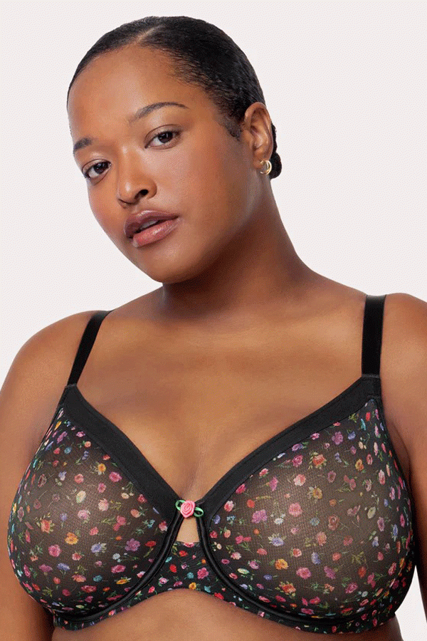 Curvy Couture Sheer Mesh Unlined Bra - Meadow Dream - source image 72658