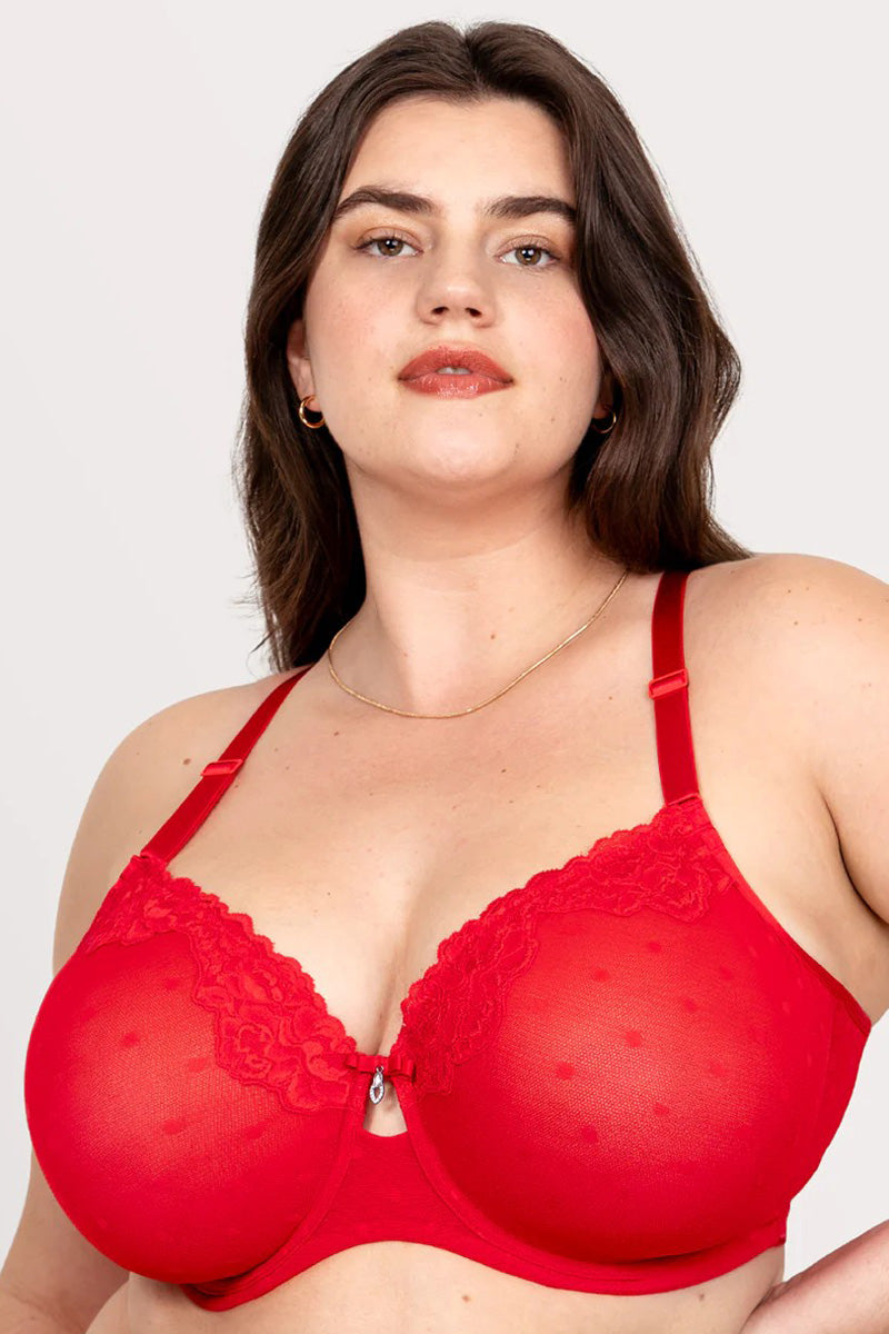 Curvy Couture Sheer Whisper Unlined Underwire - Diva Red - source image 71763