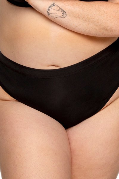Curvy Couture Silky Smooth High Cut Thong - Black Hue - source image 57801