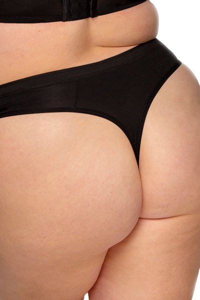 Curvy Couture Silky Smooth High Cut Thong - Black Hue - source image 57802