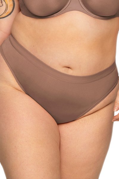 Curvy Couture Silky Smooth High Cut Thong - Sweet tea - source image 59674