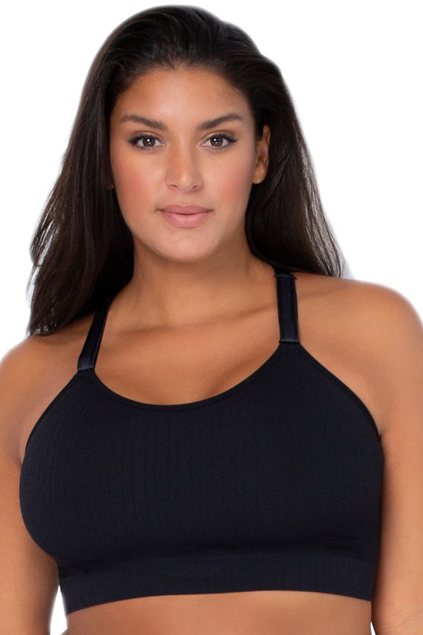 Curvy Couture Smooth Seamless Comfort Wireless Longline Bra - Black Hue - source image 57757