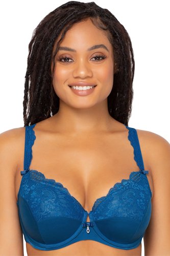 Curvy Couture Tulip Lace Push Up Bra - Blue Sapphire - source image 42449