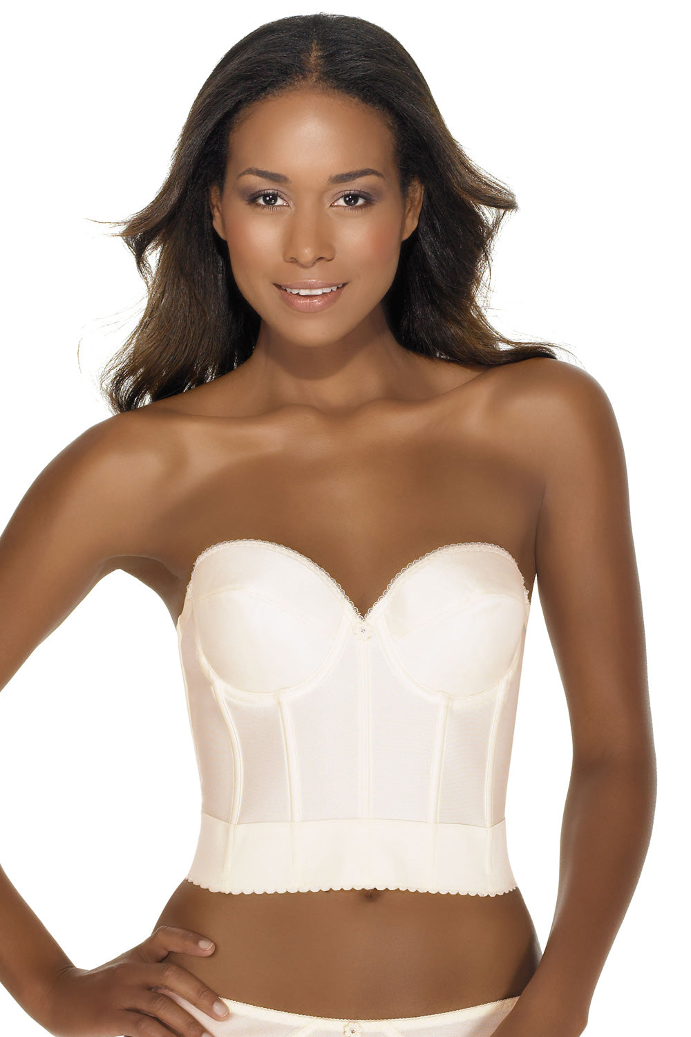Dominique Neomi Backless Satin Longline Bra - Ivory - source image 16283