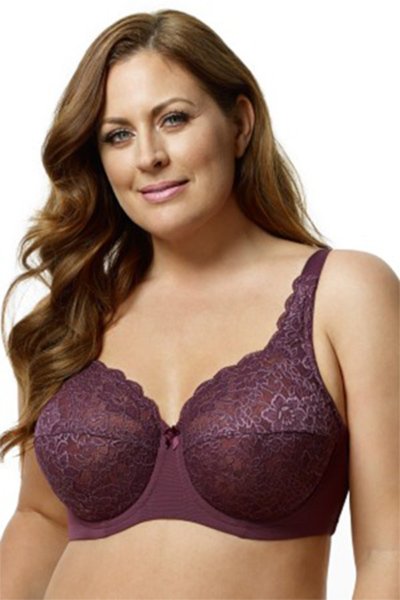 Elila Full Coverage Stretch Lace Underwire Bra - Dark Plum - source image 9064