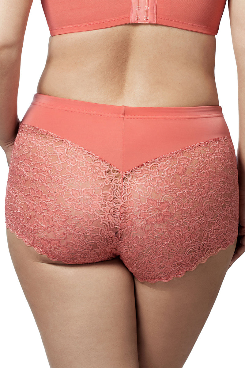 Elila Stretch Lace & Microfiber Cheeky Panty - Coral - source image 23772