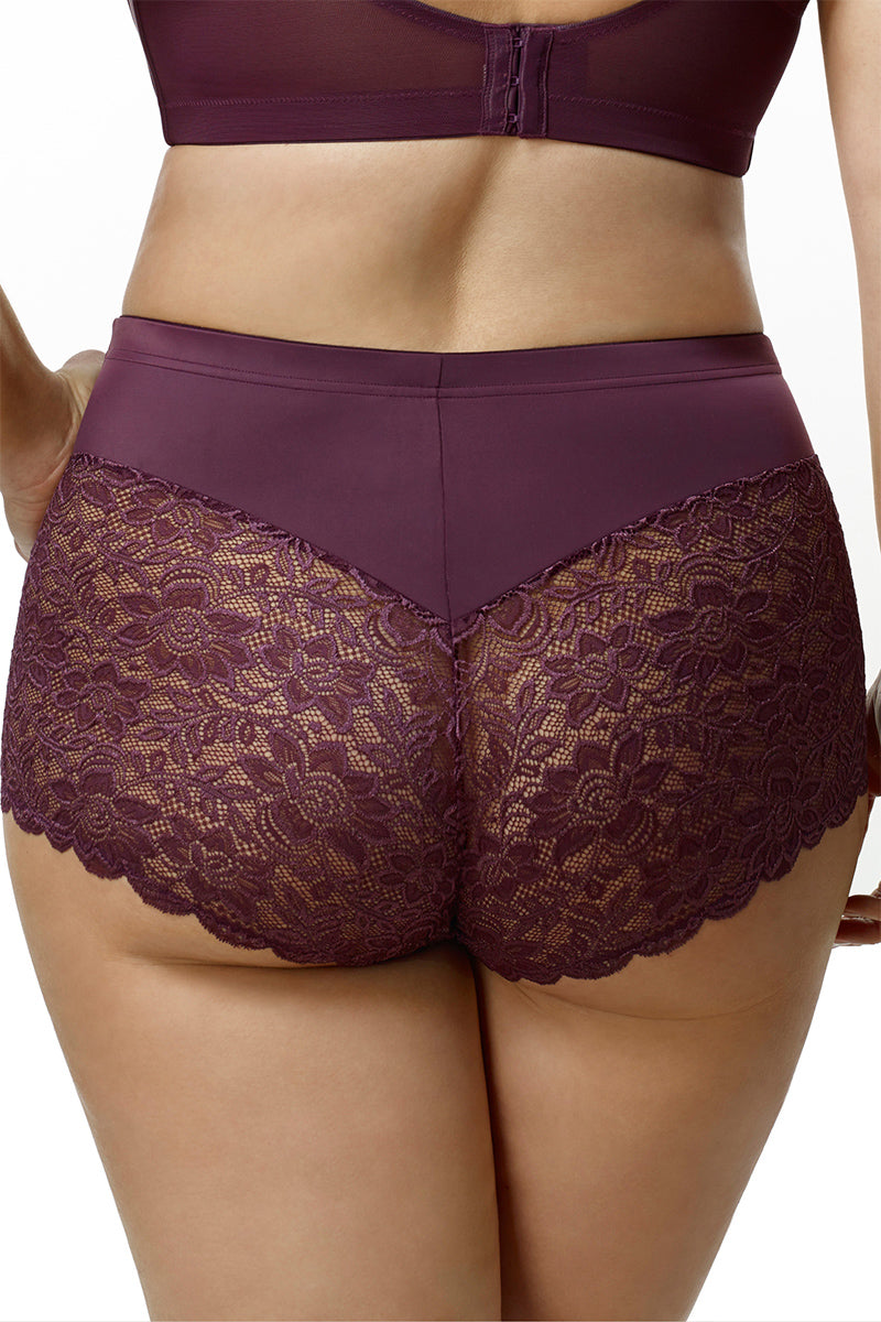 Elila Stretch Lace & Microfiber Cheeky Panty - Dark Plum - source image 24849