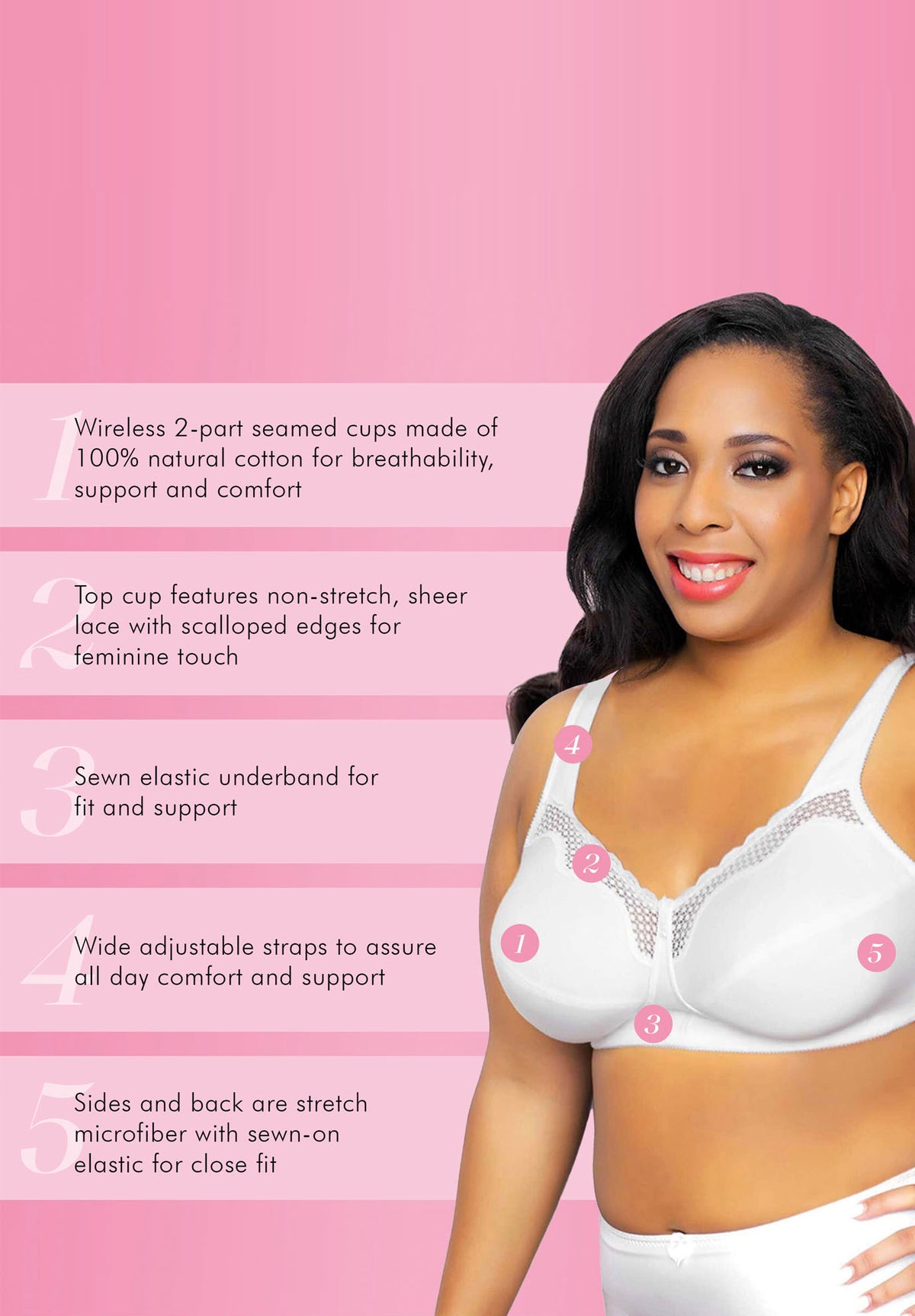Exquisite Form Fully Cotton Soft Cup Bra With Lace - White - source image 42730