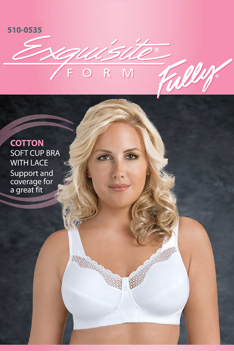 Exquisite Form Fully Cotton Soft Cup Bra With Lace - White - source image 42732