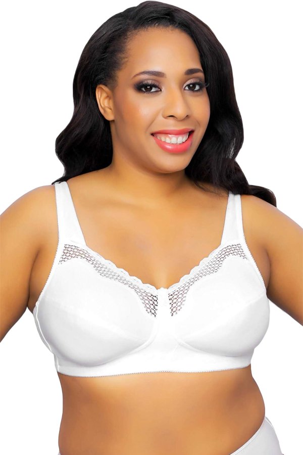 Exquisite Form Fully Cotton Soft Cup Bra With Lace - White - source image 29549