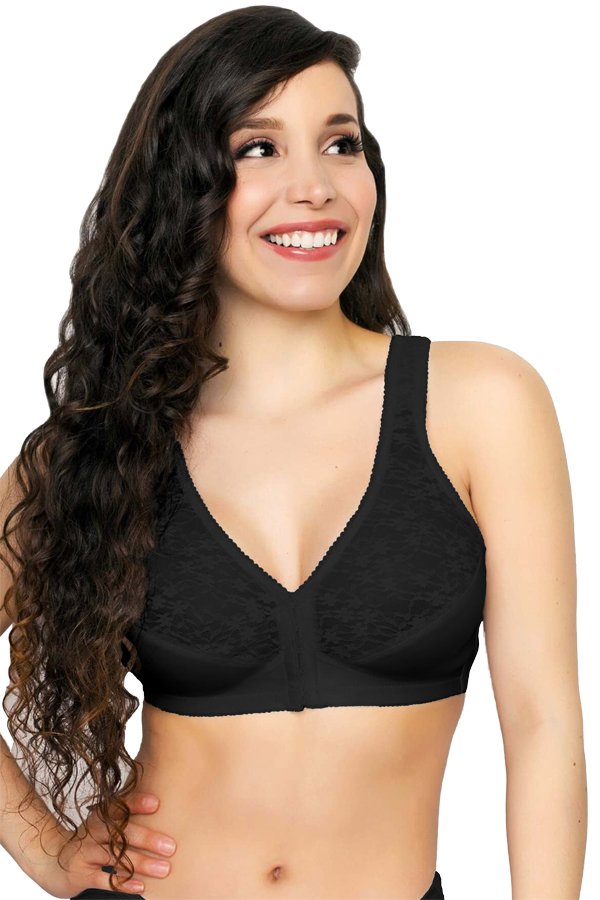Exquisite Form Fully Front Closure Posture Bra With Lace - Black - source image 29540