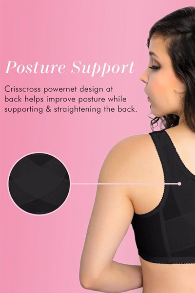 Exquisite Form Fully Front Closure Posture Bra With Lace - Black - source image 42739