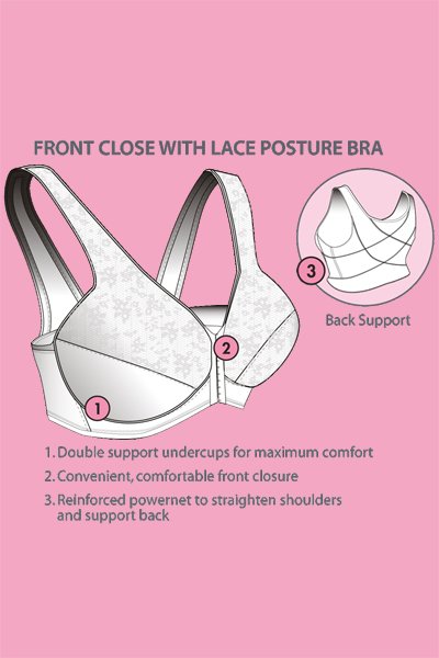 Exquisite Form Fully Front Closure Posture Bra With Lace - Black - source image 29745