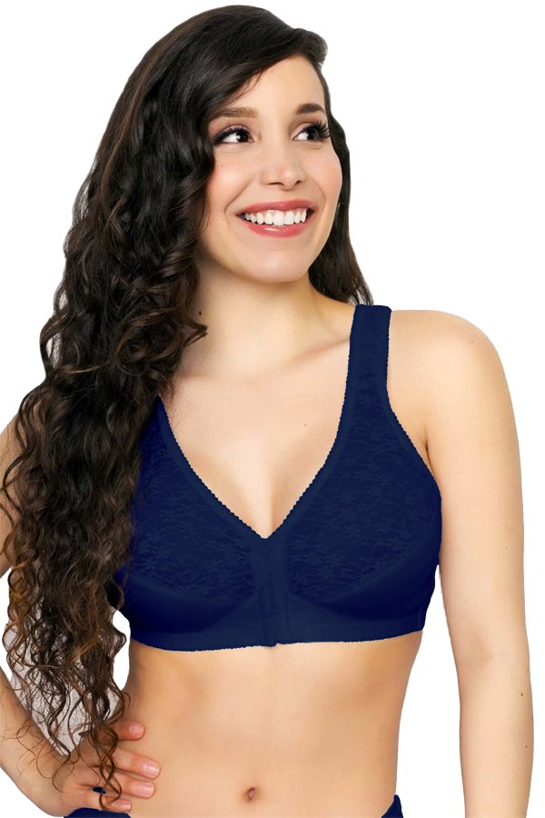 Exquisite Form Fully Front Closure Posture Bra With Lace - Navy - source image 29539