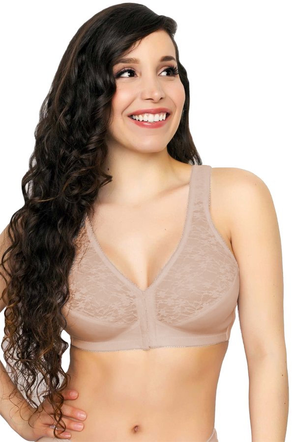 Exquisite Form Fully Front Closure Posture Bra With Lace - Rose Beige - source image 29537