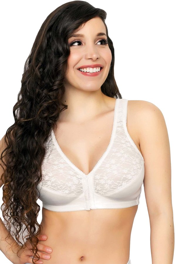 Exquisite Form Fully Front Closure Posture Bra With Lace - White - source image 29536