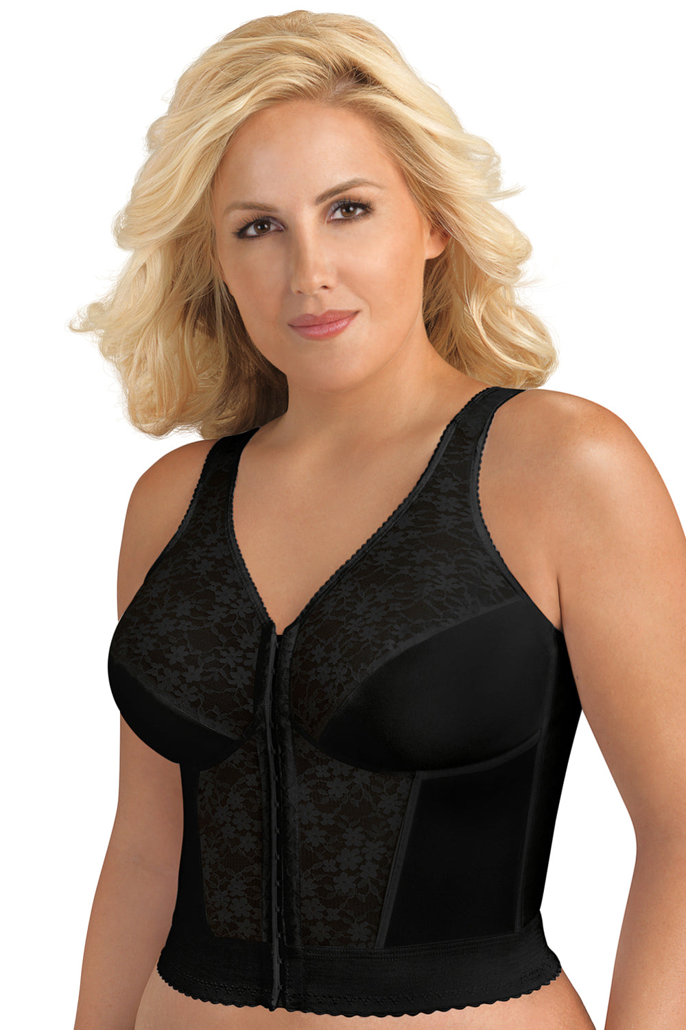 Exquisite Form Fully Front Closure Posture Bra with Lace - Black - source image 29546