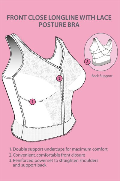 Exquisite Form Fully Front Closure Posture Bra with Lace - Rose Beige - source image 29748