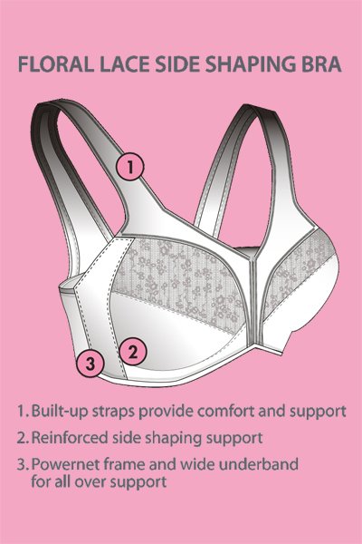 Exquisite Form Fully Side Shaping Bra with Floral Lace - Black - source image 29744