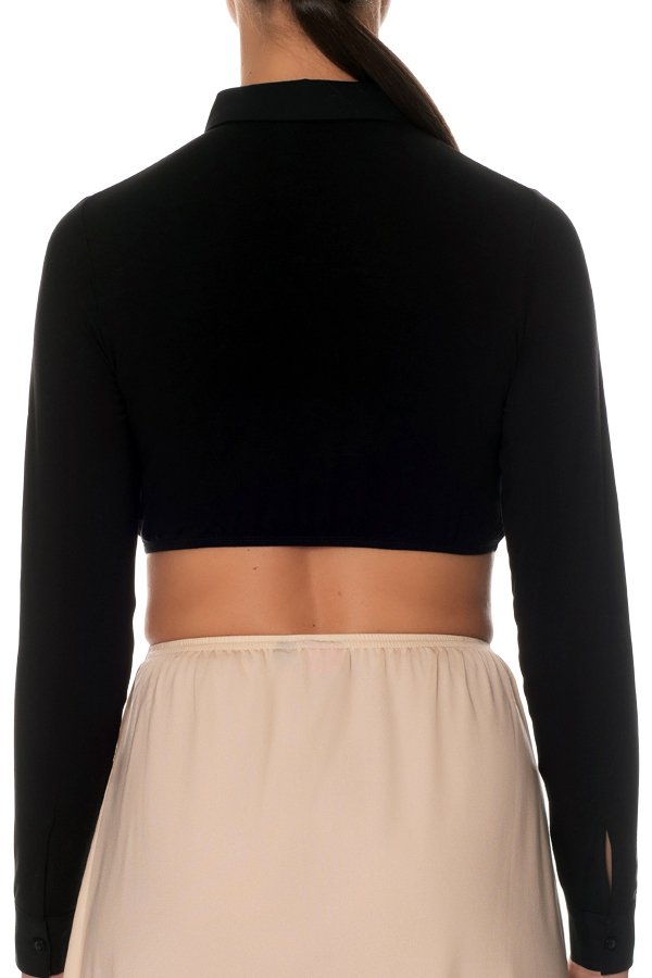 Gemsli Long Sleeve Crop Shell Top with Round Collar and Cuff - Black - source image 41603
