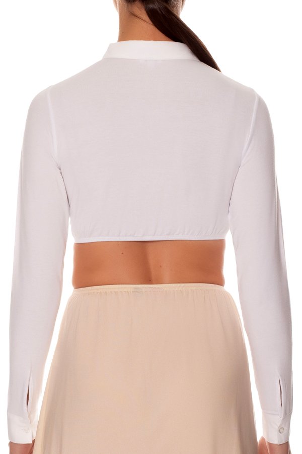 Gemsli Long Sleeve Crop Shell Top with Round Collar and Cuff - White - source image 41606