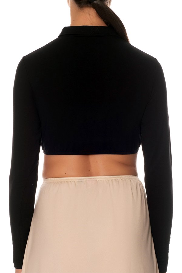 Gemsli Long Sleeve Crop Top with Pointy Collar - Black - source image 41581