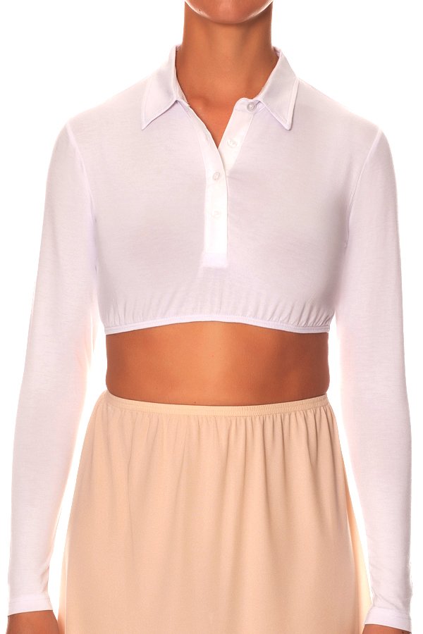 Gemsli Long Sleeve Crop Top with Pointy Collar - White - source image 41582