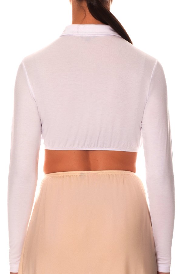 Gemsli Long Sleeve Crop Top with Pointy Collar - White - source image 41584