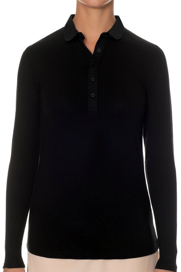 Gemsli Long Sleeve Shell Top with Round Collar - Black - source image 41585