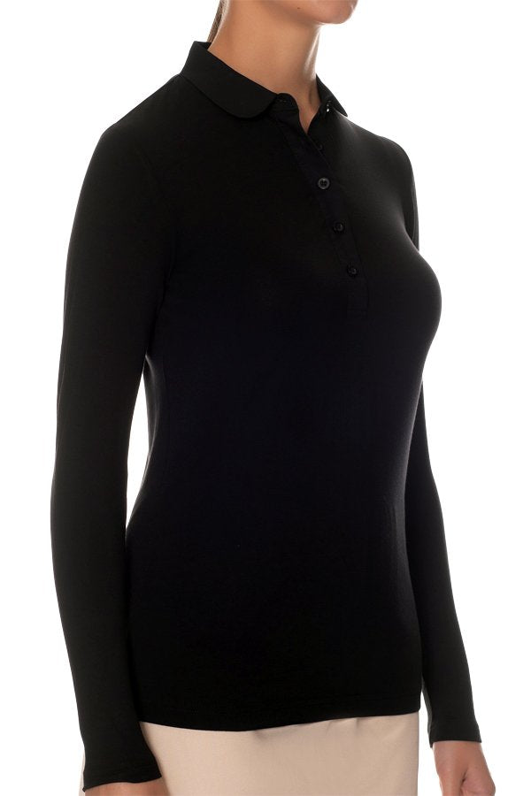 Gemsli Long Sleeve Shell Top with Round Collar - Black - source image 41586