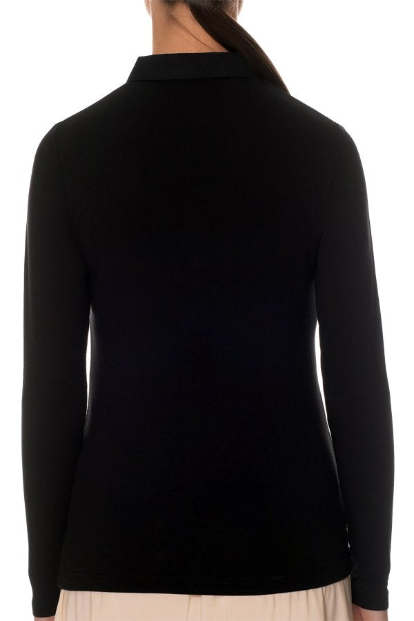Gemsli Long Sleeve Shell Top with Round Collar - Black - source image 41587