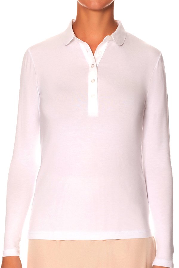 Gemsli Long Sleeve Shell Top with Round Collar - White - source image 41588
