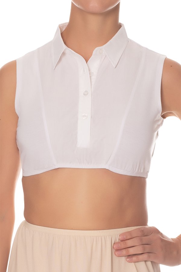 Gemsli Sleeveless Crop Shell Top with Pointy Woven Collar and Insert - White - source image 41607