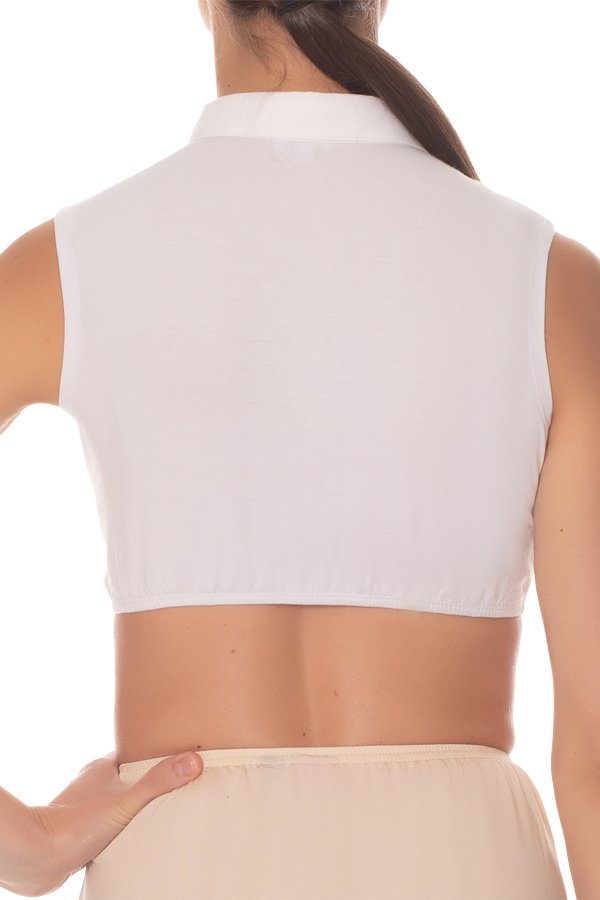 Gemsli Sleeveless Crop Shell Top with Pointy Woven Collar and Insert - White - source image 41609