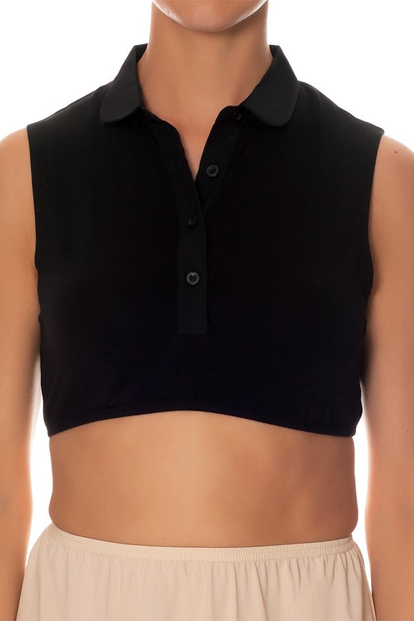Gemsli Sleeveless Crop Shell Top with Round Collar - Black - source image 41591