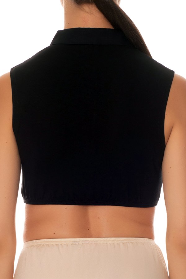 Gemsli Sleeveless Crop Shell Top with Round Collar - Black - source image 41593
