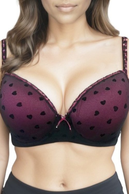 Lunaire Heart Flocked Demi Bra - Black Hot Pink - source image 72193