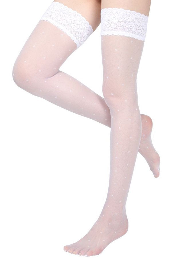 MeMoi Seduction Sheer Allover Dot Thigh High Stockings