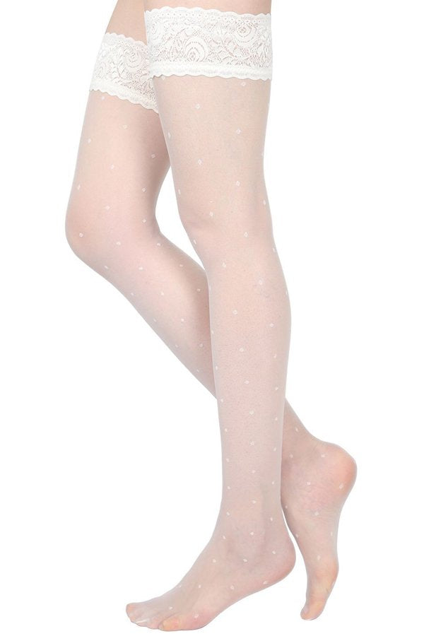 MeMoi Seduction Sheer Allover Dot Thigh High Stockings