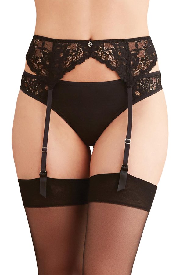 Montelle Essentials Lace Garter Belt - Black - source image 38095
