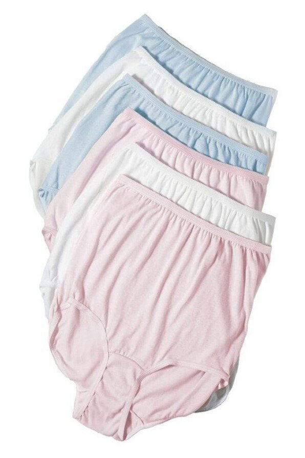 National 100% All-Natural Cotton Full-Coverage Panties, 6-Pack - Pink/White/Blue - source image 70671