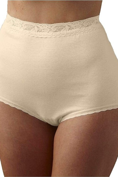 National Baby-Soft Lace-Trimmed All-Cotton Women's Panties, 6-Pack - Beige - source image 70624