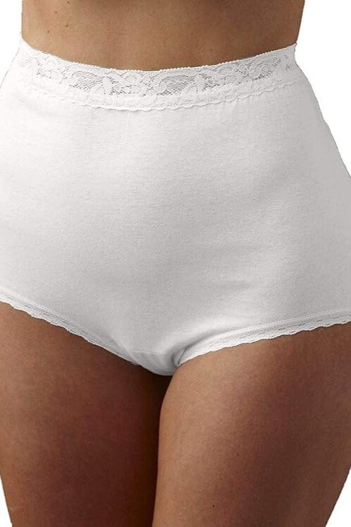 National Baby-Soft Lace-Trimmed All-Cotton Women's Panties, 6-Pack - White - source image 70623