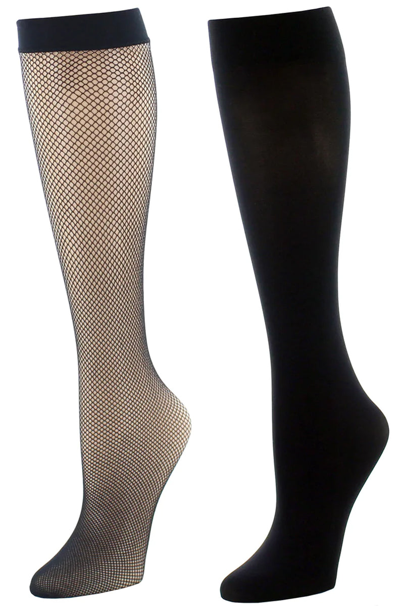 Natori Women's Dotted Net Trouser Socks 2-Pack - Black - source image 54200